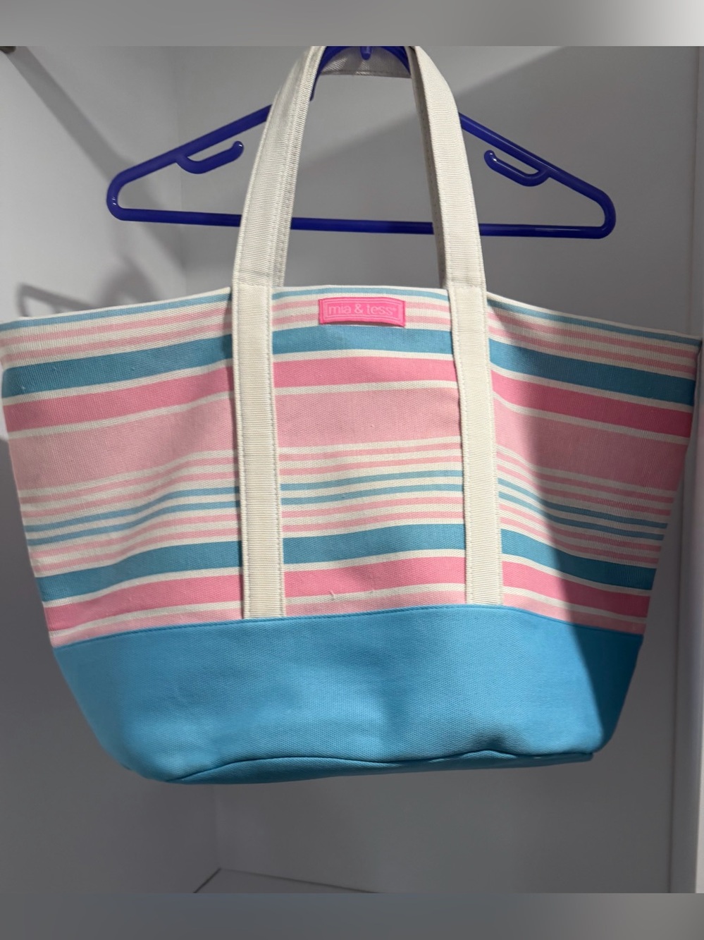 mia&tess Striped Canvas Tote Bag in Pink and Blue